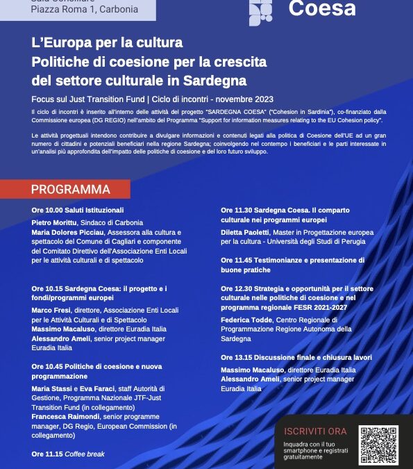 Il 6 novembre a Carbonia il primo workshop sulle Politiche europee di coesione in Sardegna